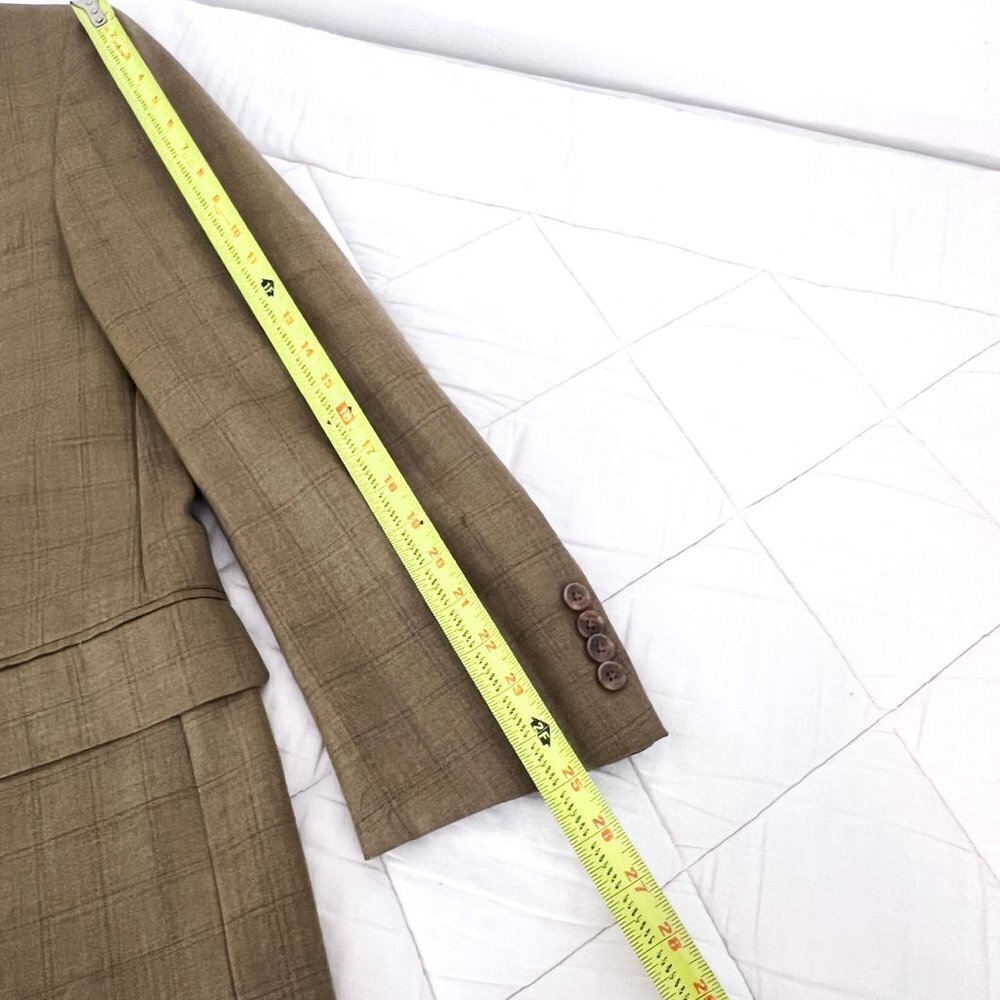 Joseph Abboud for Von Maur Wool Silk Brown Tan Windowpane Plaid Sports Coat 44R - Picture 11 of 14
